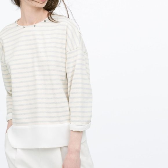 Zara Woman Striped Combination Top with Necklace - Picture 1 of 8